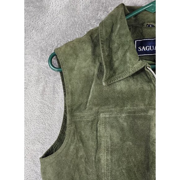 Saguaro Vest Womens Large Green Suede Leather Full Zip Western 90s Vintage Top - Picture 10 of 12